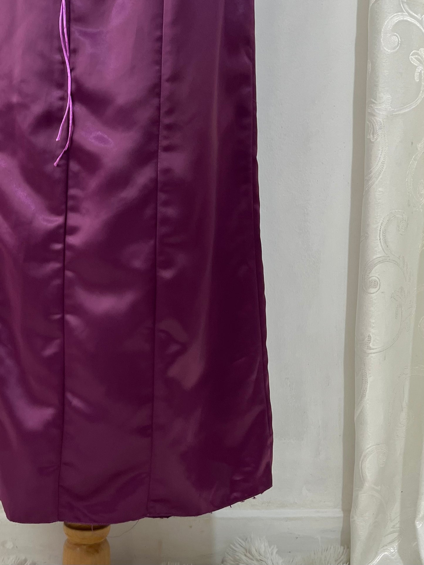 Purple satin corset dress with halter neckline and embroidered embellishments-size L