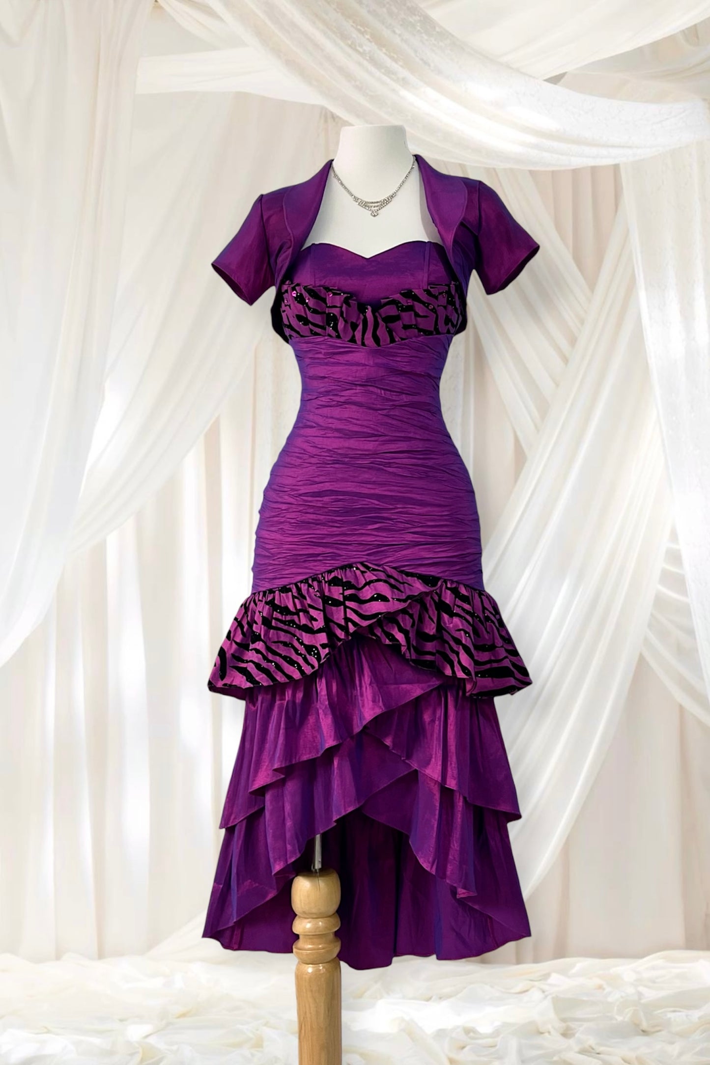 Vintage iridescent purple corset dress with matching bolero-size S