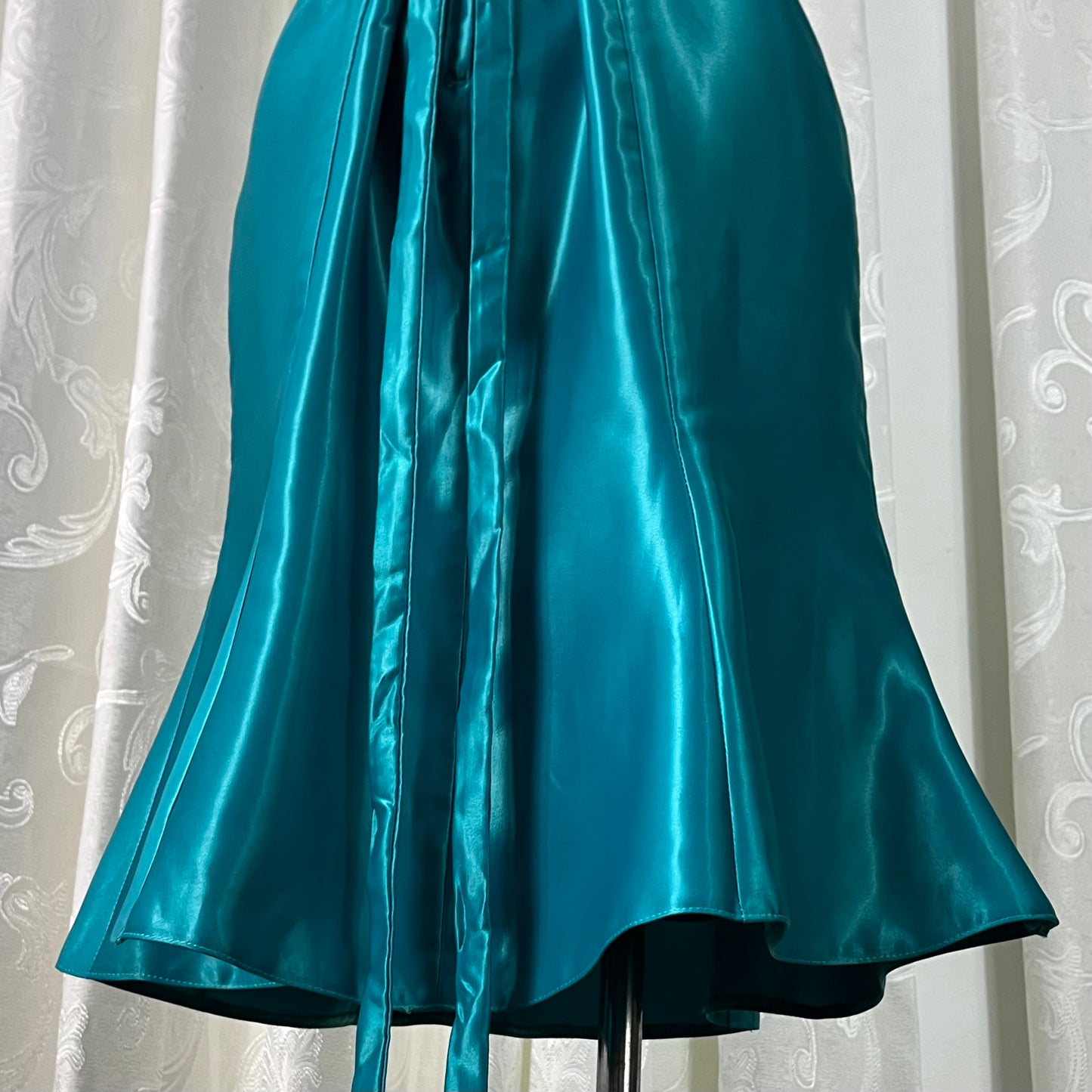 Teal satin beaded corset mini dress