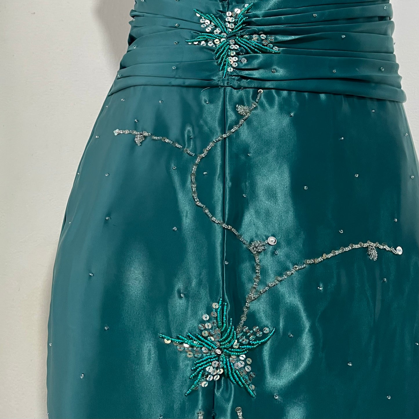Emerald green corset dress with sequins and rhinestones- size M