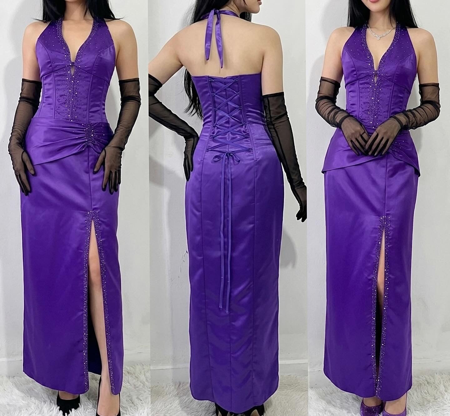 Royal purple corset gown with sequins and bead embellishments-size S
