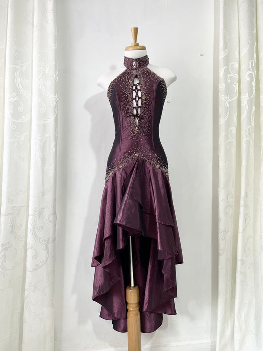 Deep purple corset dress with exquisite embellishments and hand-embroidered beads