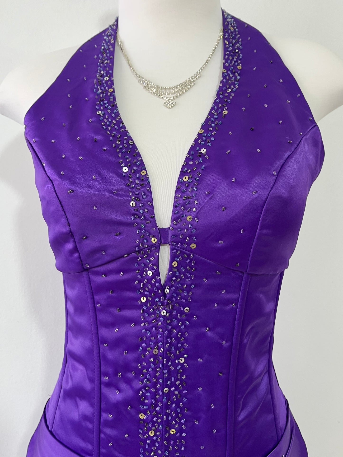 Royal purple corset gown with sequins and bead embellishments-size S
