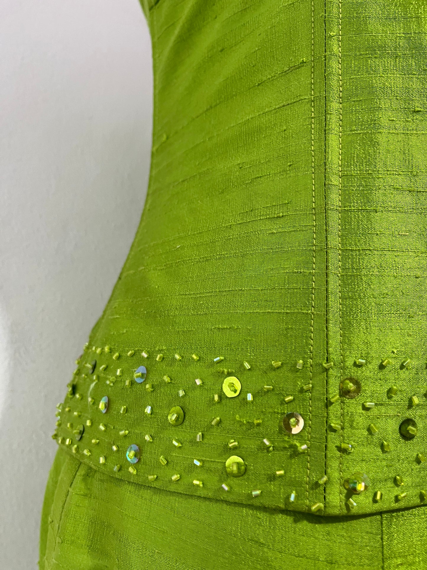Silk shantung set, corset with bead embroidery and maxi skirt