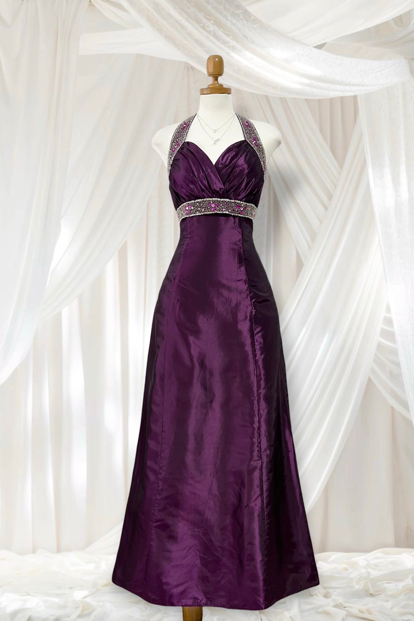 Vintage iridescent purple corset dres with rhinestones
