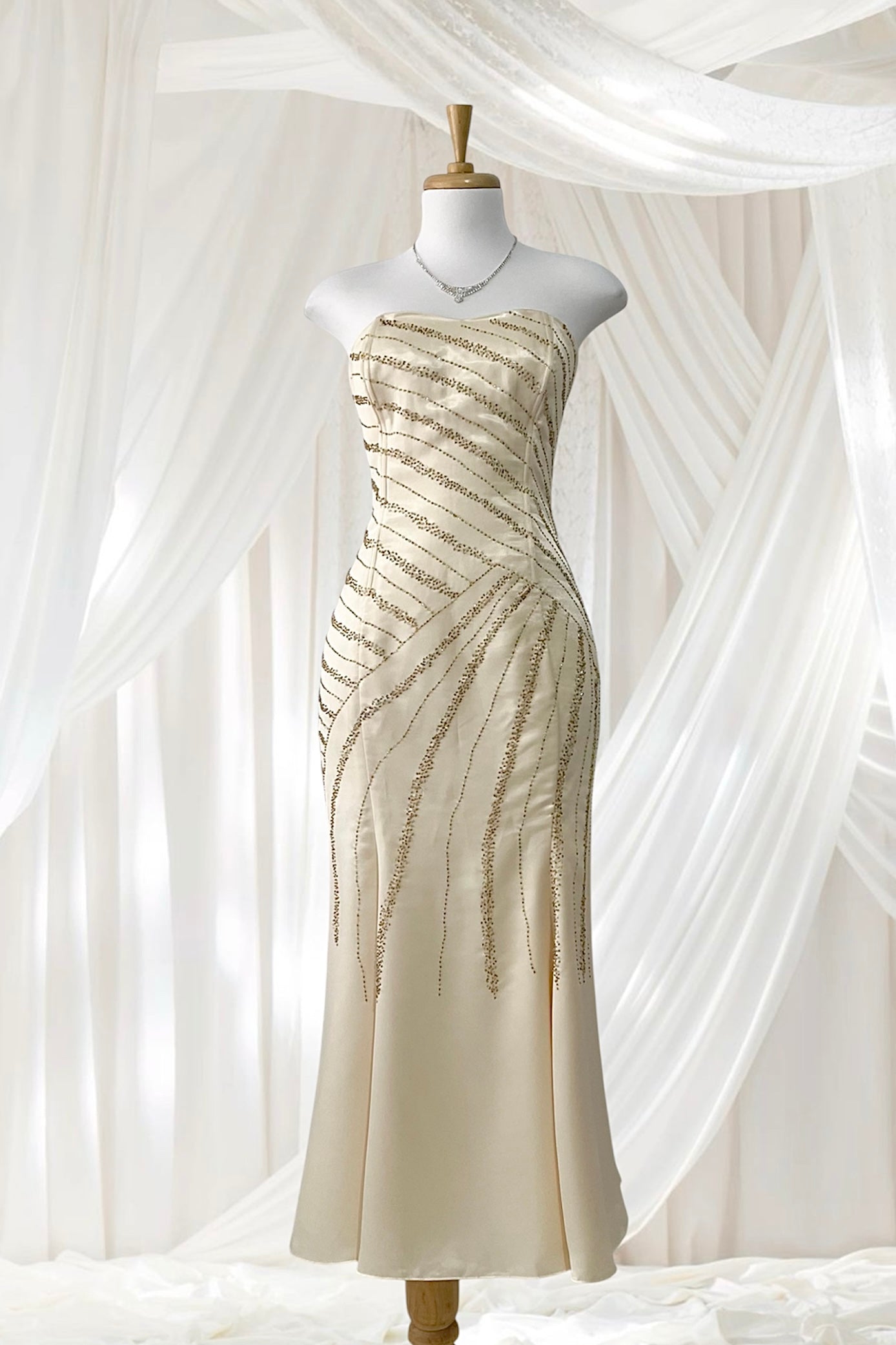 Ivory corset mermaid dress with embroidered embellishments-size S