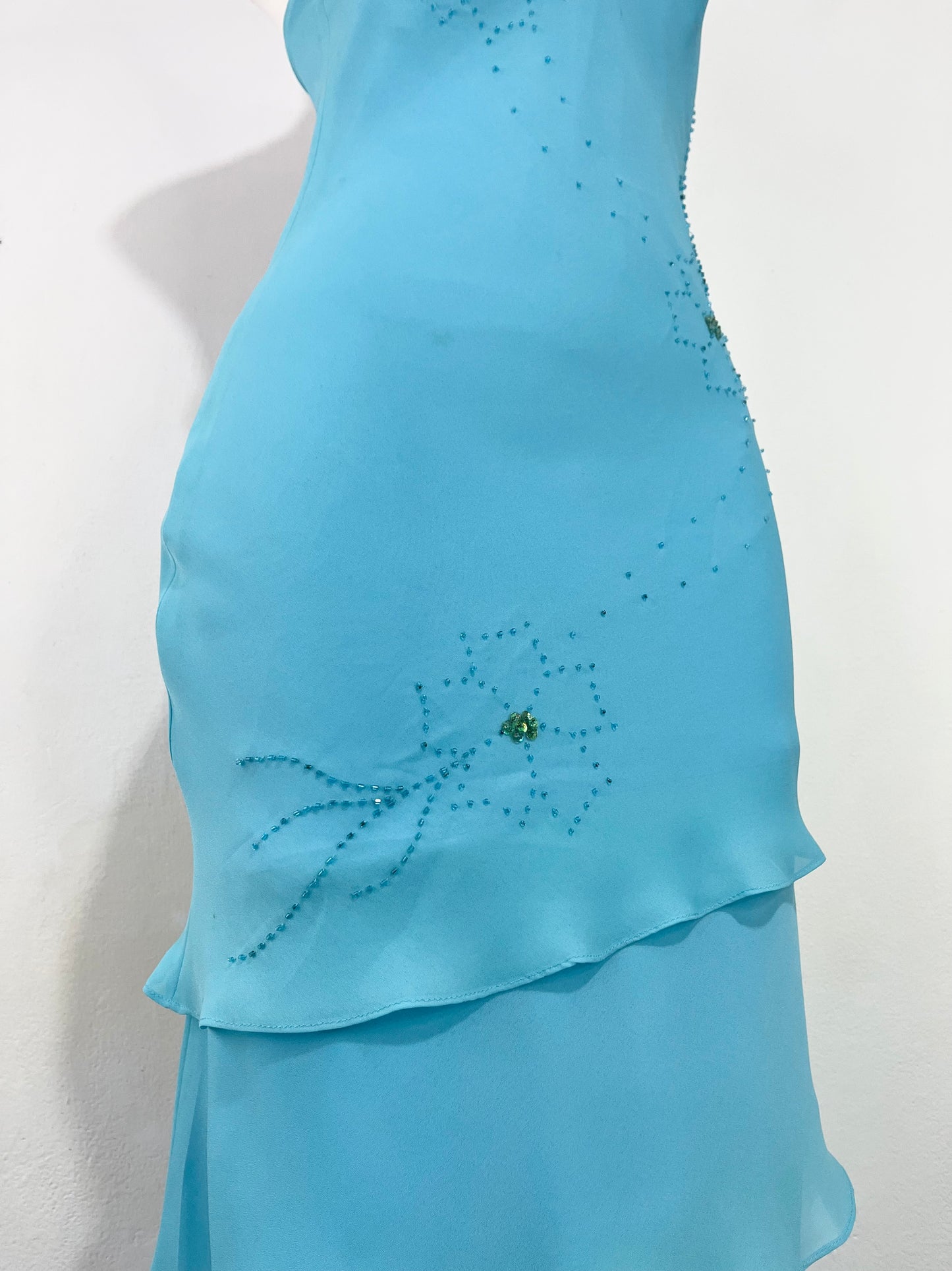 Light blue layered dress with embroidered sequins- size S/M