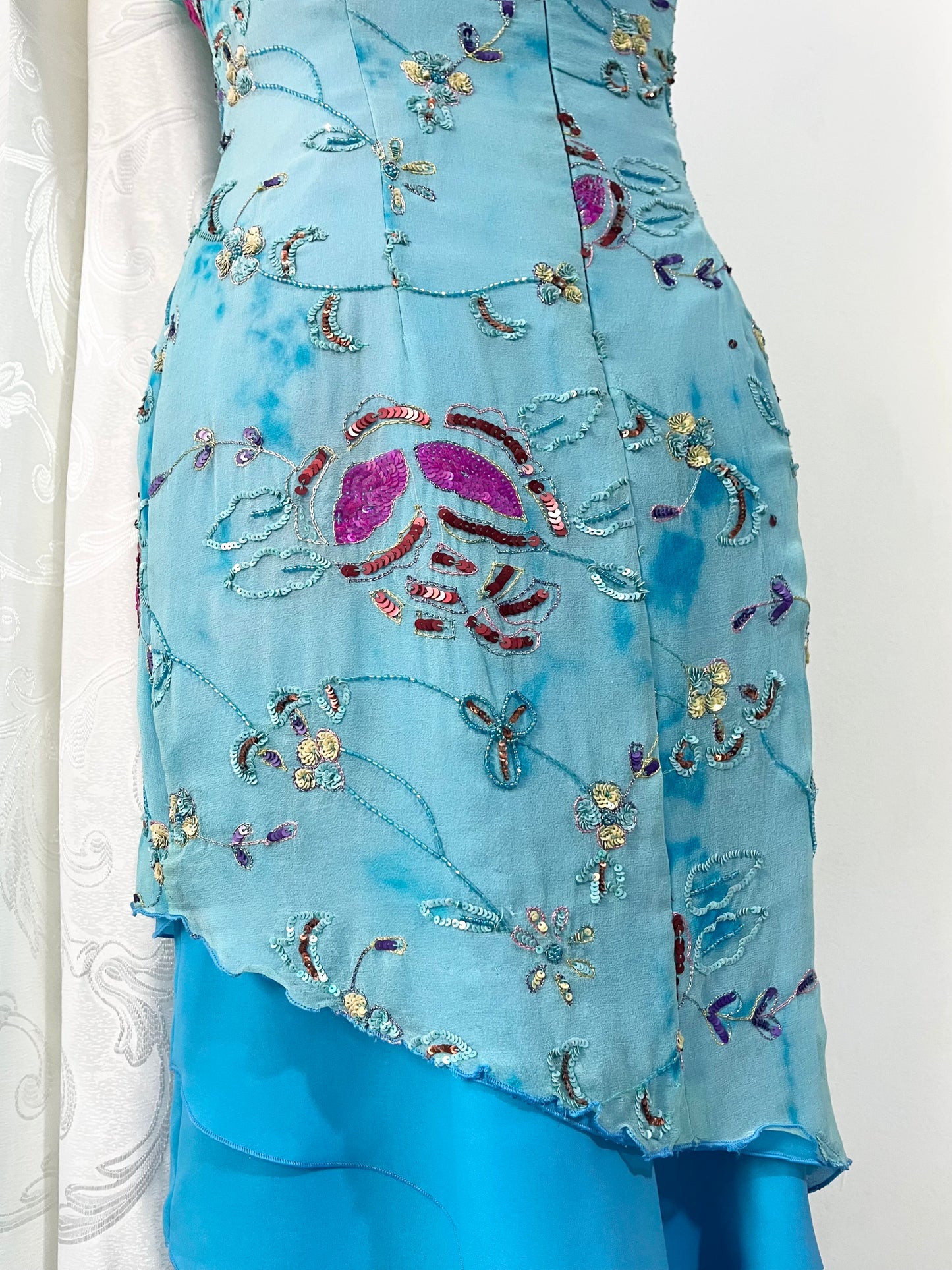 Silk fairy dress with exquisite sequin embroidery and embellishments  - Size M