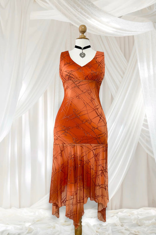 Asymmetrical fairy terracotta and orange gradient dress- size M/L