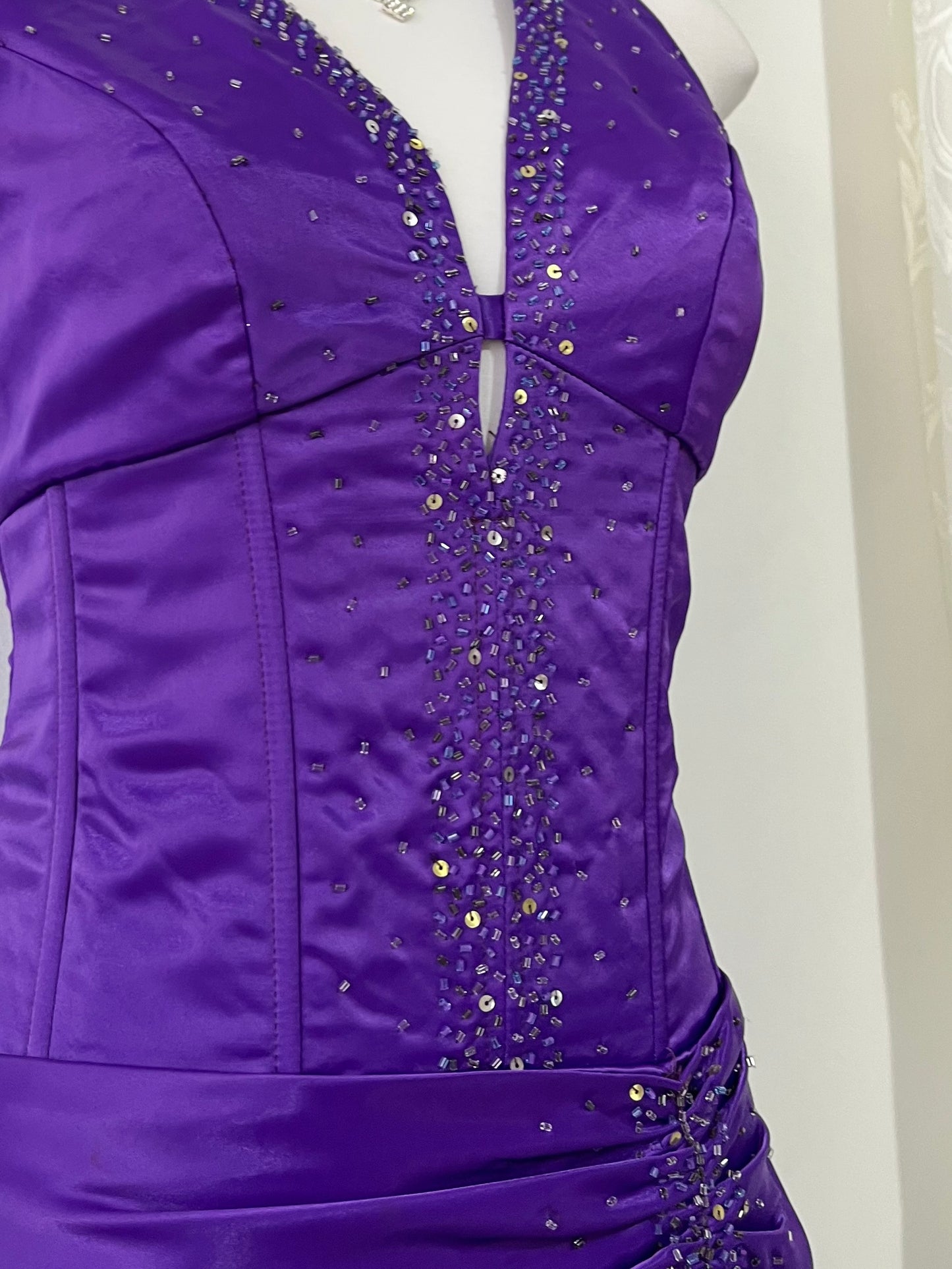 Royal purple corset gown with sequins and bead embellishments-size S