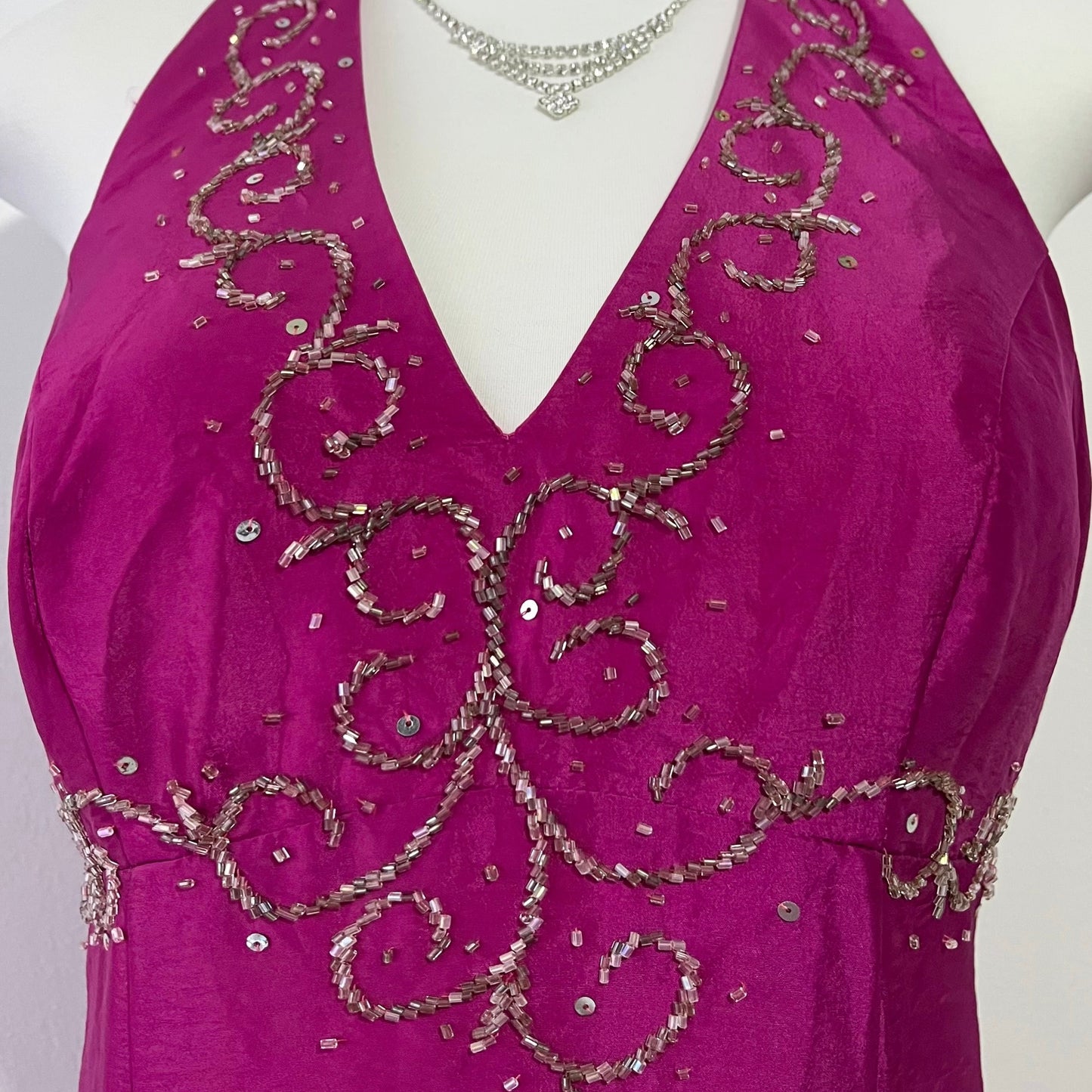 Fuchsia corset dress with exquisite hand sewn beadwork -Size M