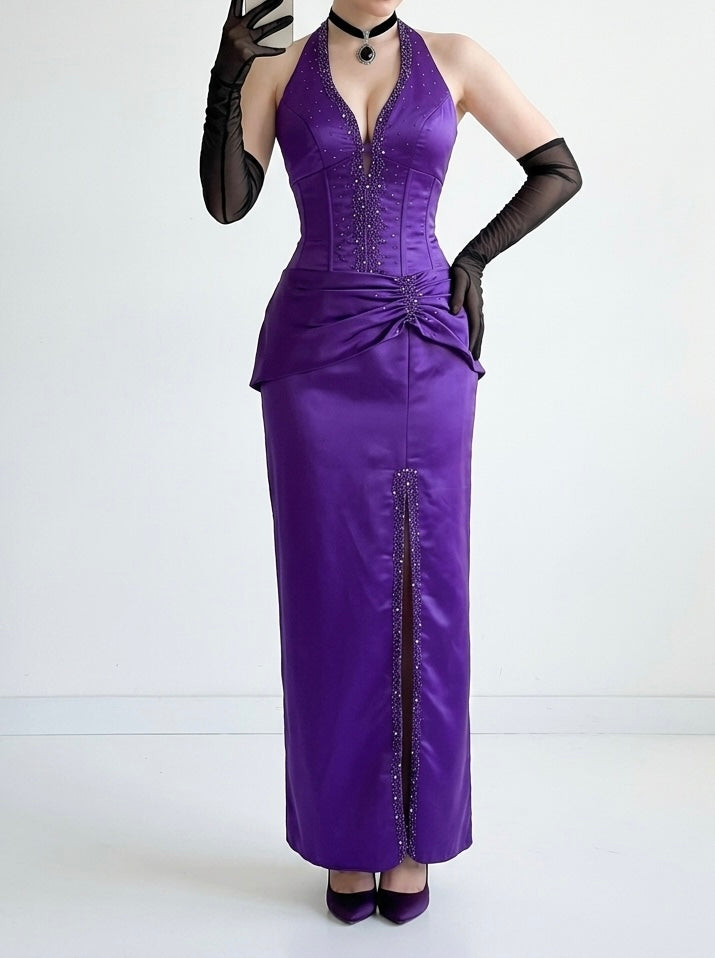 Royal purple corset gown with sequins and bead embellishments-size S