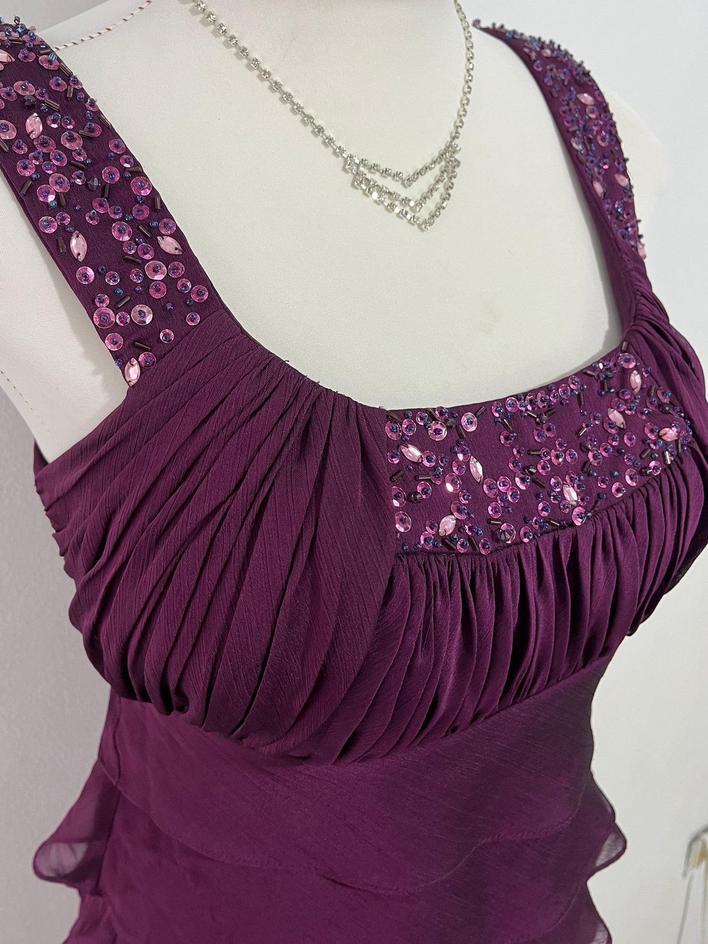 Layered purple dress with rhinestones and embellishments- size S